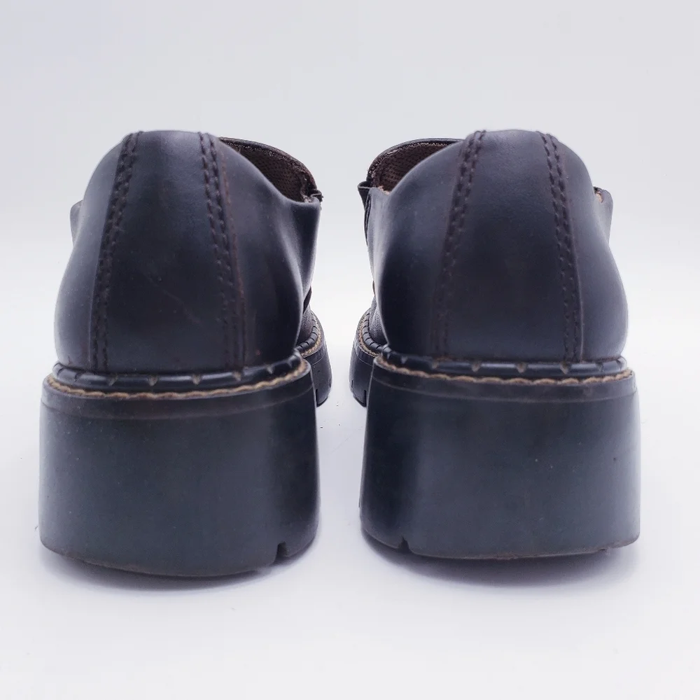 Vintage 90s Y2K American Eagle Leather Chunky Heel Loafer Brown Leather Size 6‎